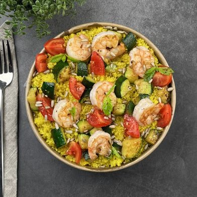 Cous Cous con gamberi, zucchine e menta