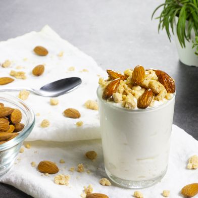 Yogurt greco artigianale light con crumble al cocco e mandorle