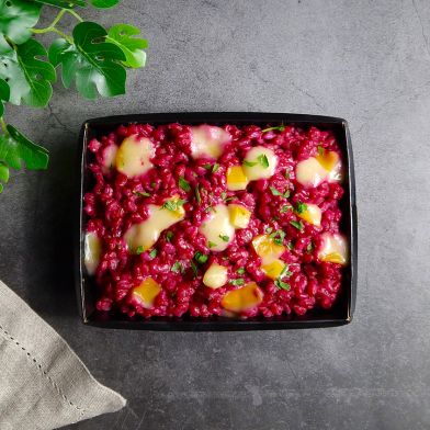 SMART Orzotto con crema di rapa rossa e scamorza affumicata